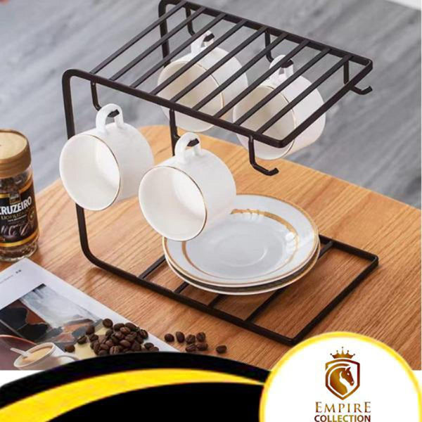 6 Hooks coffee cups rack in black,Metal Drying cups n saucer rack, Dining Table Stand Home and Kitchen Accessories