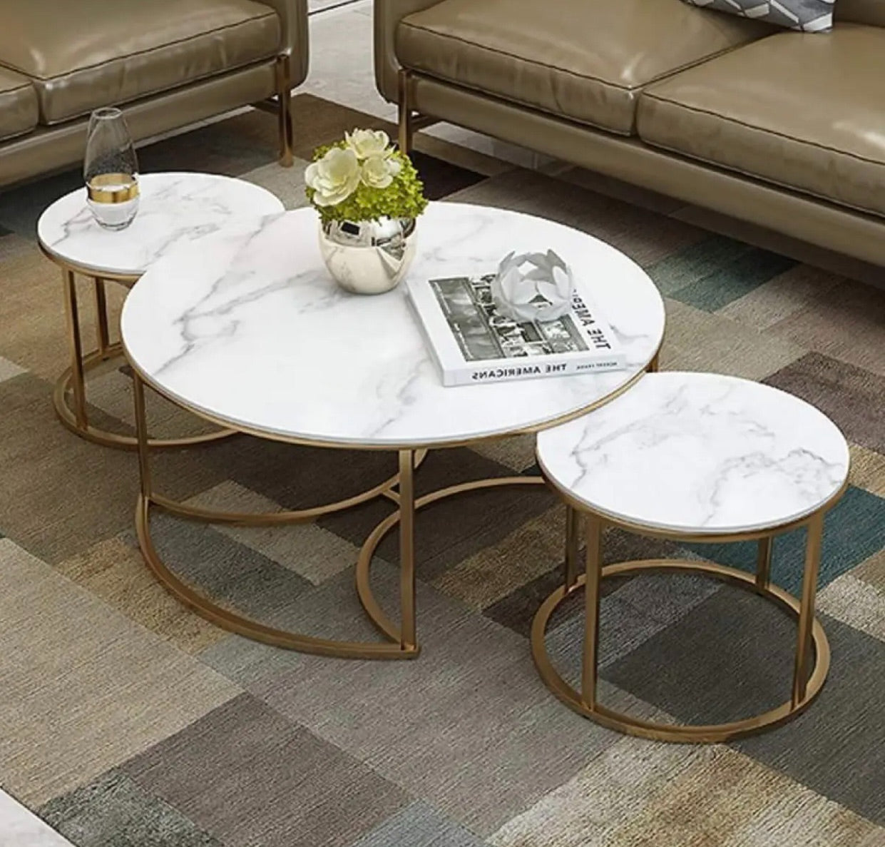 Center table (Set Of 3) for drawing room Nesting Coffee Table Cocktail Tables With iron Base and MDF High Gloss Top