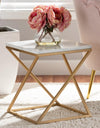 Gold Side Table, Metal Rectangle End Table Modern Sofa Side Table Gold Frame Bedroom Nightstand - White Small Accent Table for Living Room Home Décor