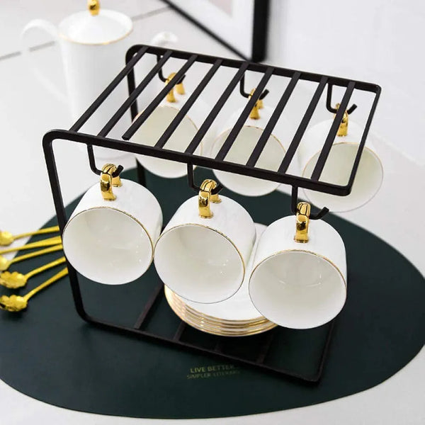 6 Hooks coffee cups rack in black,Metal Drying cups n saucer rack, Dining Table Stand Home and Kitchen Accessories