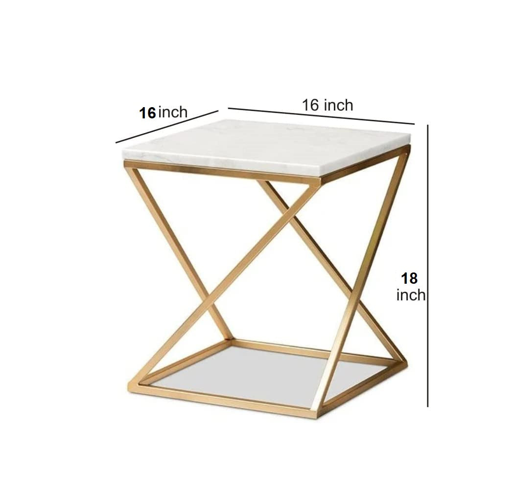Gold Side Table, Metal Rectangle End Table Modern Sofa Side Table Gold Frame Bedroom Nightstand - White Small Accent Table for Living Room Home Décor