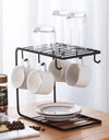 6 Hooks coffee cups rack in black,Metal Drying cups n saucer rack, Dining Table Stand Home and Kitchen Accessories