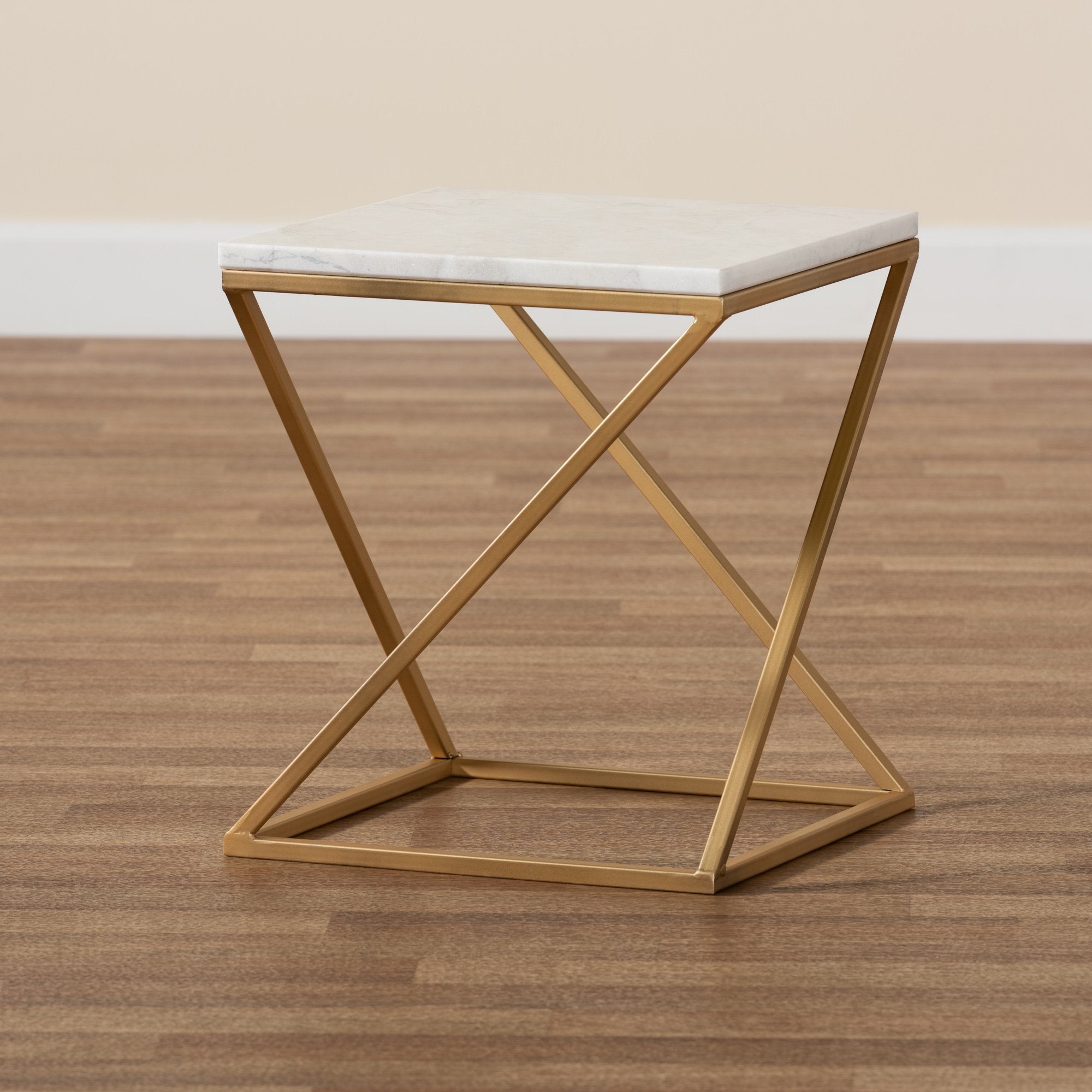 Gold Side Table, Metal Rectangle End Table Modern Sofa Side Table Gold Frame Bedroom Nightstand - White Small Accent Table for Living Room Home Décor