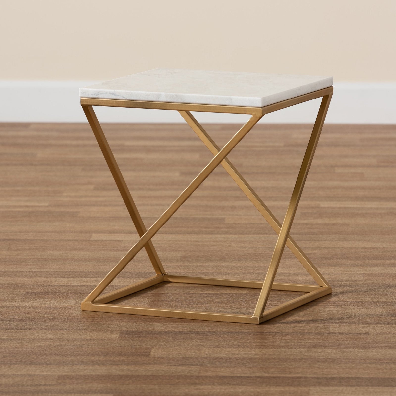 Gold Side Table, Metal Rectangle End Table Modern Sofa Side Table Gold Frame Bedroom Nightstand - White Small Accent Table for Living Room Home Décor