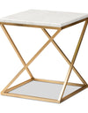 Gold Side Table, Metal Rectangle End Table Modern Sofa Side Table Gold Frame Bedroom Nightstand - White Small Accent Table for Living Room Home Décor