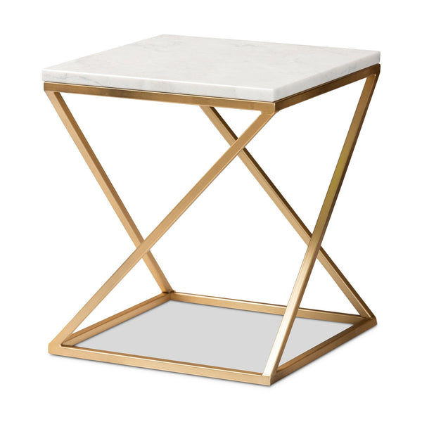 Gold Side Table, Metal Rectangle End Table Modern Sofa Side Table Gold Frame Bedroom Nightstand - White Small Accent Table for Living Room Home Décor