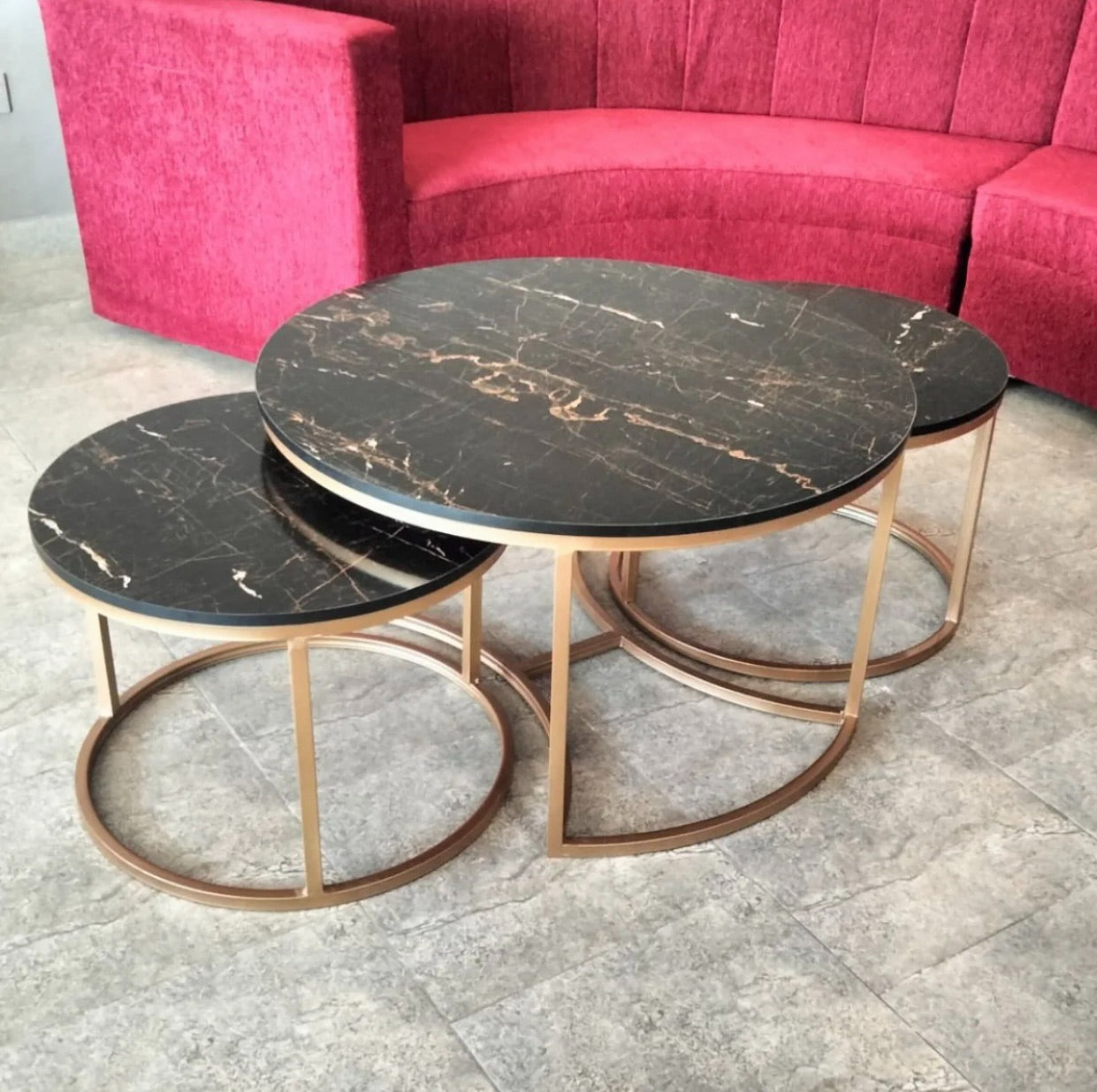 Center table (Set Of 3) for drawing room Nesting Coffee Table Cocktail Tables With iron Base and MDF High Gloss Top