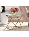 Gold Side Table, Metal Rectangle End Table Modern Sofa Side Table Gold Frame Bedroom Nightstand - White Small Accent Table for Living Room Home Décor