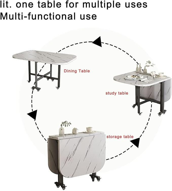 Premium Rotatable & Foldable Multipurpose Table – Marble Design Wooden Top – Powder-Coated