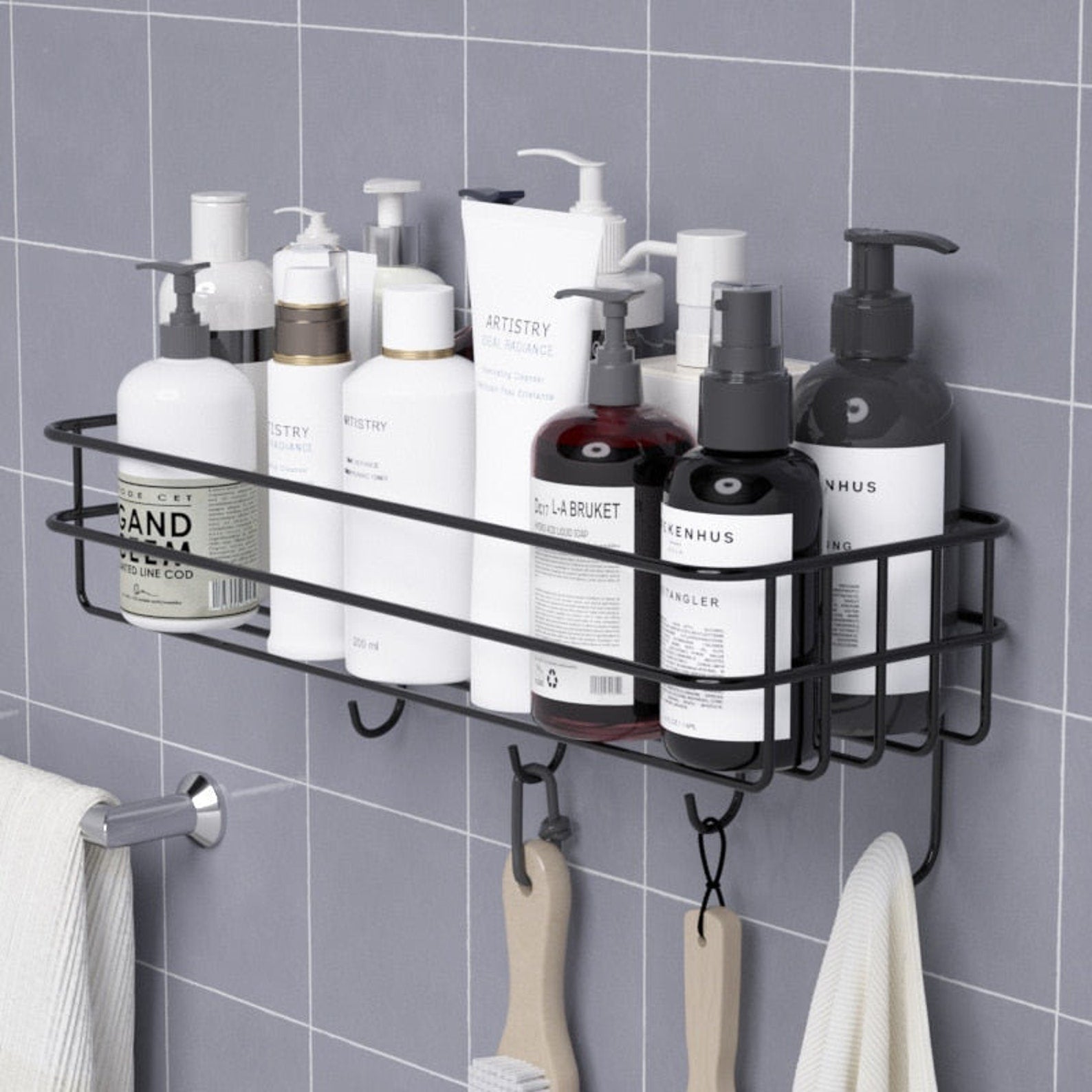 Bathroom Storage Hanging Shelf Wall Mounted With Hooks by Empire Collections