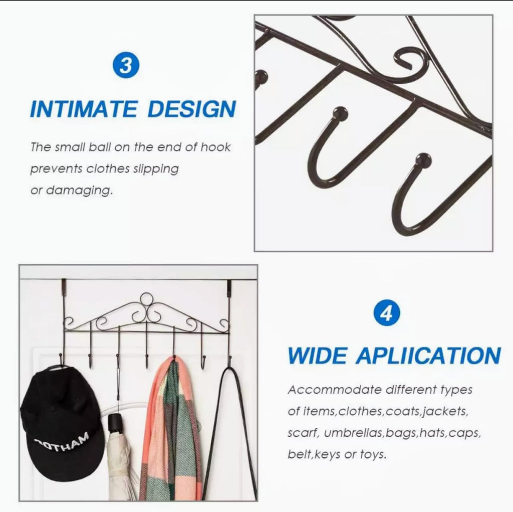 Over the Door Towel Hook Organizer – Heavy-Duty Hanging Rack for Hats, Bags & Clothes | Space Saving Door Hanger for Bedroom