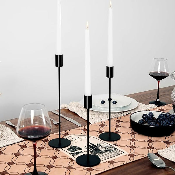 SET OF 3 Candle Holders Stand for home office and dinning table decoration Black and Gold Color BY EMPIRE COLLECTION
