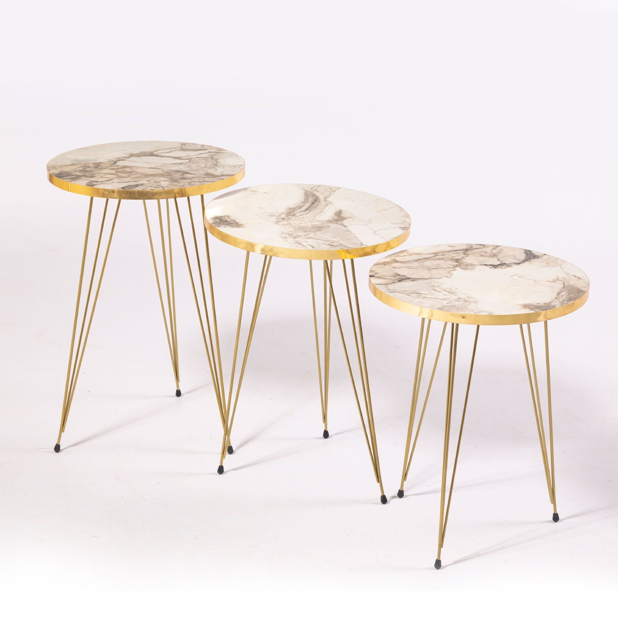 1 Pcs / Set of 3 Round Coffee Table HIGH Gloss Nesting End Tables - Round Wood Stacking Coffee Side Accent Tables with Metal Legs for Living Room, Home Office, Nightstands for Bedroom, 3 Piece Nesting Table set