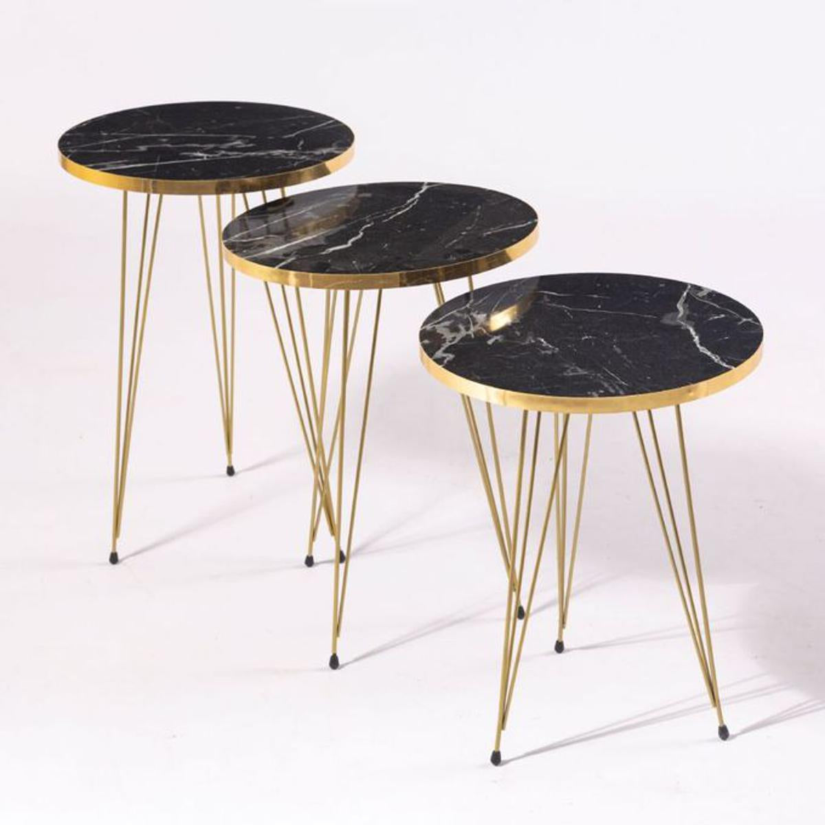 1 Pcs / Set of 3 Round Coffee Table HIGH Gloss Nesting End Tables - Round Wood Stacking Coffee Side Accent Tables with Metal Legs for Living Room, Home Office, Nightstands for Bedroom, 3 Piece Nesting Table set