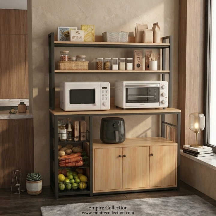 Modern Kitchen Storage Rack with Cabinet & Microwave Stand | Space-Saving Organizer