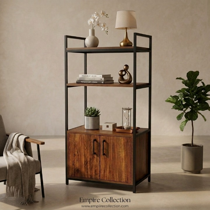 Premium Wooden Storage Rack with Cabinet | Modern Multi-Purpose Display Shelf