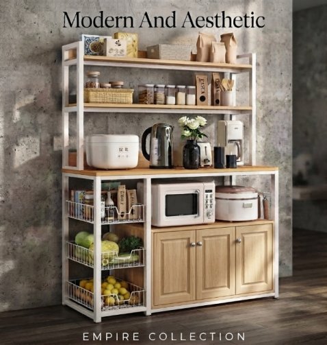 Modern Kitchen Storage Rack with Cabinet & Microwave Stand | Space-Saving Organizer